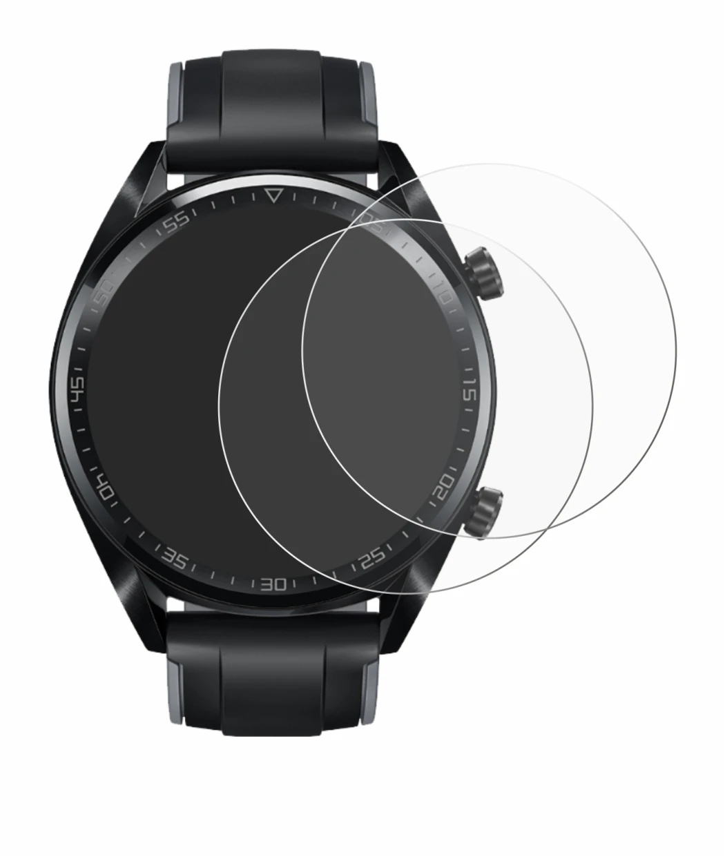 Imagen del dispositivo Huawei Watch GT (46 mm) 2018 con una amplia variedad de protectores de pantalla.