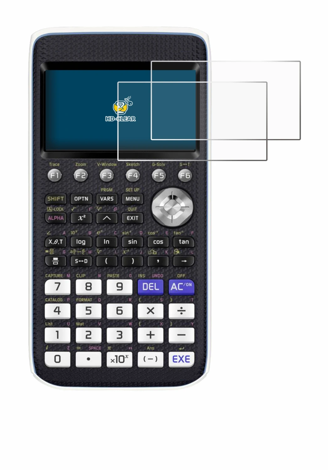 Imagen del dispositivo Casio FX-CG50 con una amplia variedad de protectores de pantalla.