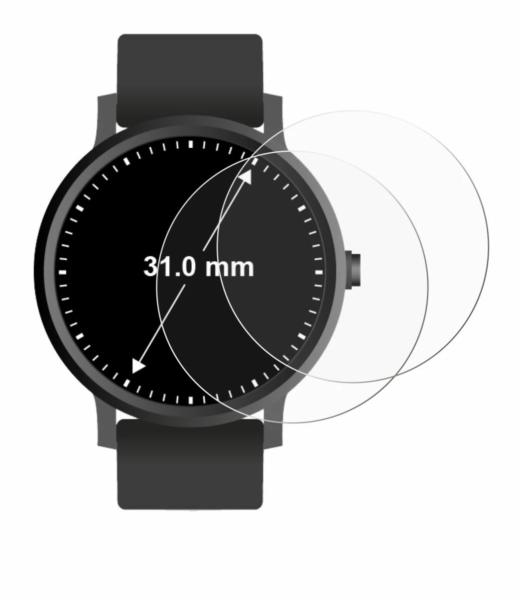 Imagen del dispositivo Circular Displays (ø: 31 mm) con una amplia variedad de protectores de pantalla.
