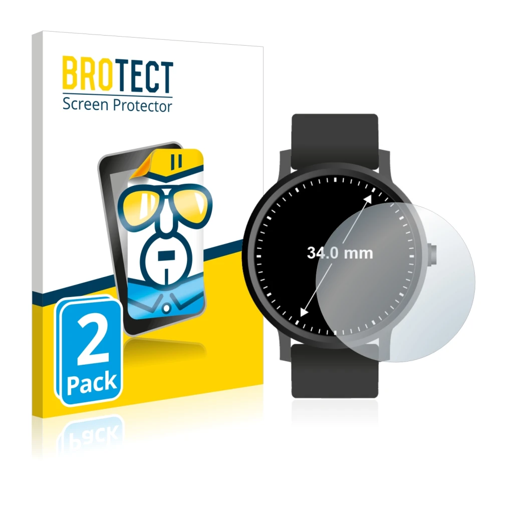 Parte frontal de un envase de producto con el logotipo de la marca BROTECT. Al lado se muestra el dispositivo Circular Display