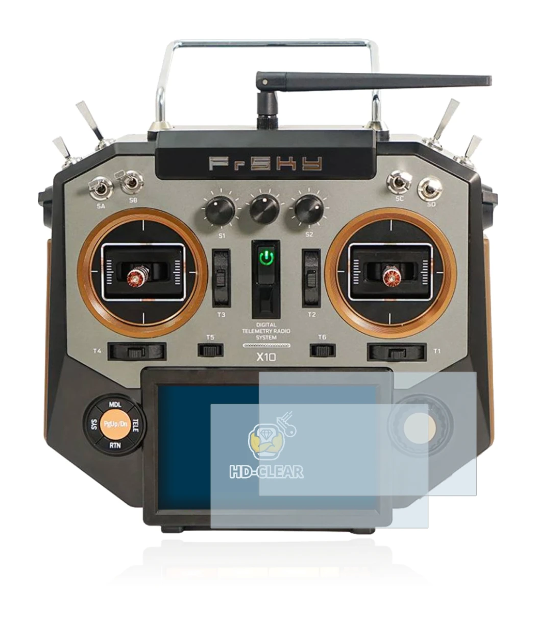 Imagen del dispositivo FrSky Horus X10 con una amplia variedad de protectores de pantalla.