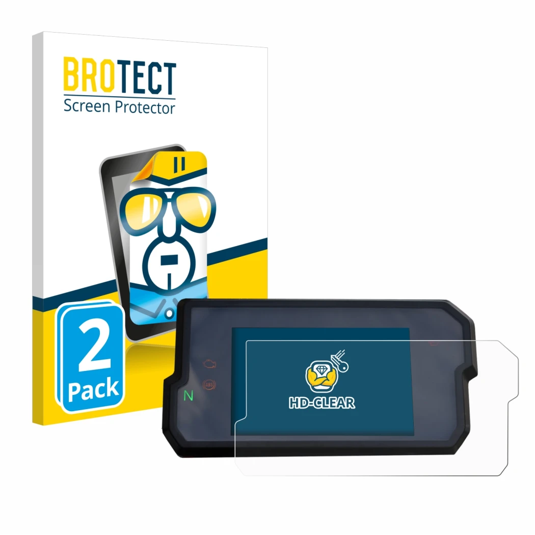 Parte frontal de un envase de producto con el logotipo de la marca BROTECT. Al lado se muestra el dispositivo KTM 125 / 390 Du