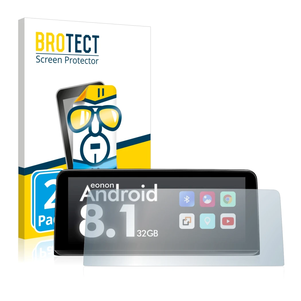 Parte frontal de un envase de producto con el logotipo de la marca BROTECT. Al lado se muestra el dispositivo BMW 3 F31 Tourin