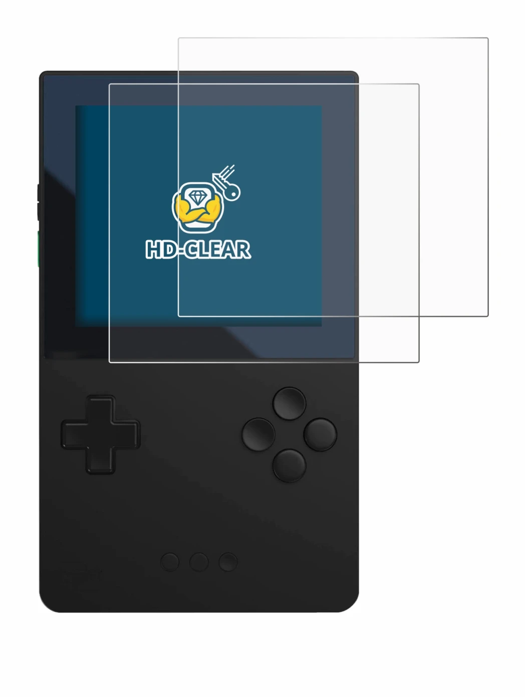 Imagen del dispositivo Analogue Pocket con una amplia variedad de protectores de pantalla.