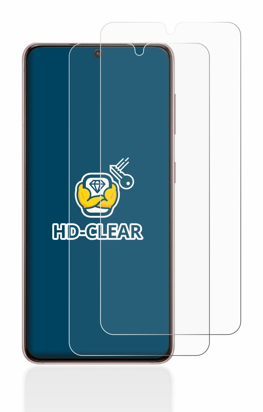 Imagen del dispositivo Samsung Galaxy S21 con una amplia variedad de protectores de pantalla.