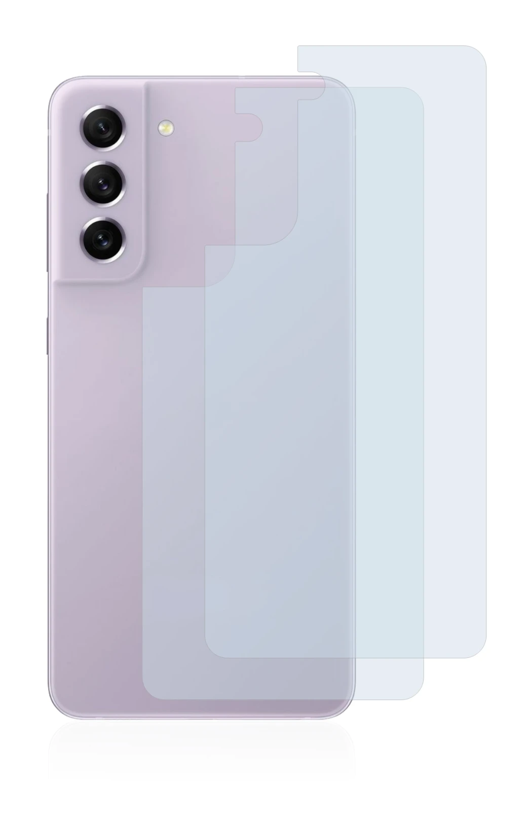 Imagen del dispositivo Samsung Galaxy S21 FE 5G (Trasero) con una amplia variedad de protectores de pantalla.