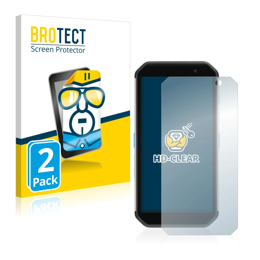 Parte frontal de un envase de producto con el logotipo de la marca BROTECT. Al lado se muestra el dispositivo Almex AiM TC601