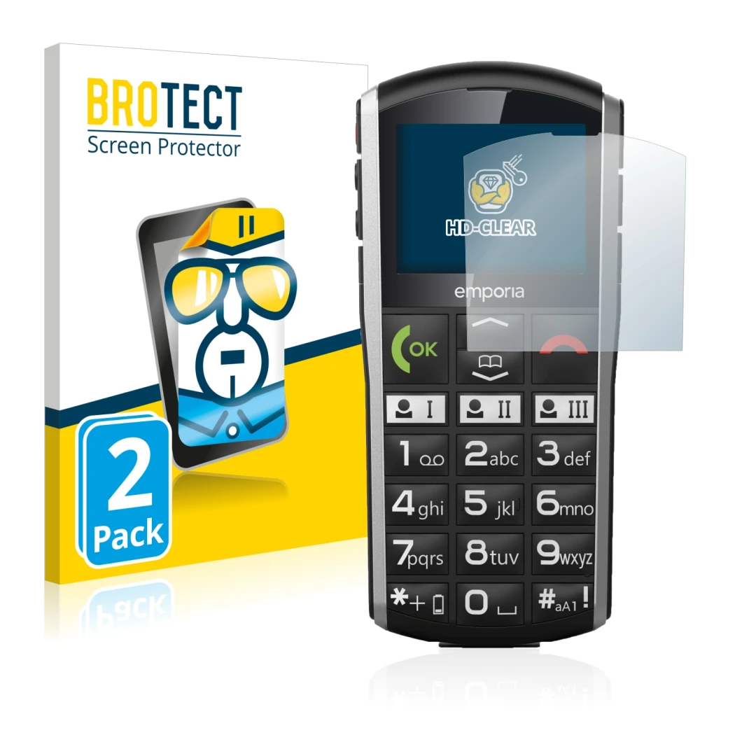 Parte frontal de un envase de producto con el logotipo de la marca BROTECT. Al lado se muestra el dispositivo Emporia Simplici