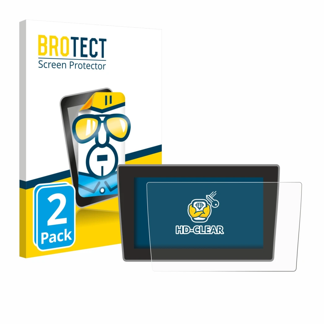 Parte frontal de un envase de producto con el logotipo de la marca BROTECT. Al lado se muestra el dispositivo Volkswagen Arteo