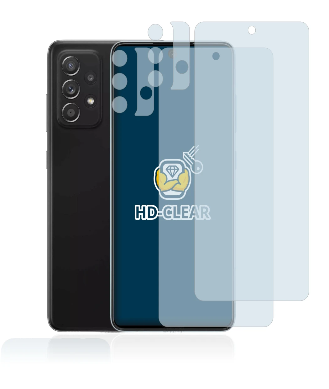 Imagen del dispositivo Samsung Galaxy A52 5G (Frontal+Cámara) con una amplia variedad de protectores de pantalla.