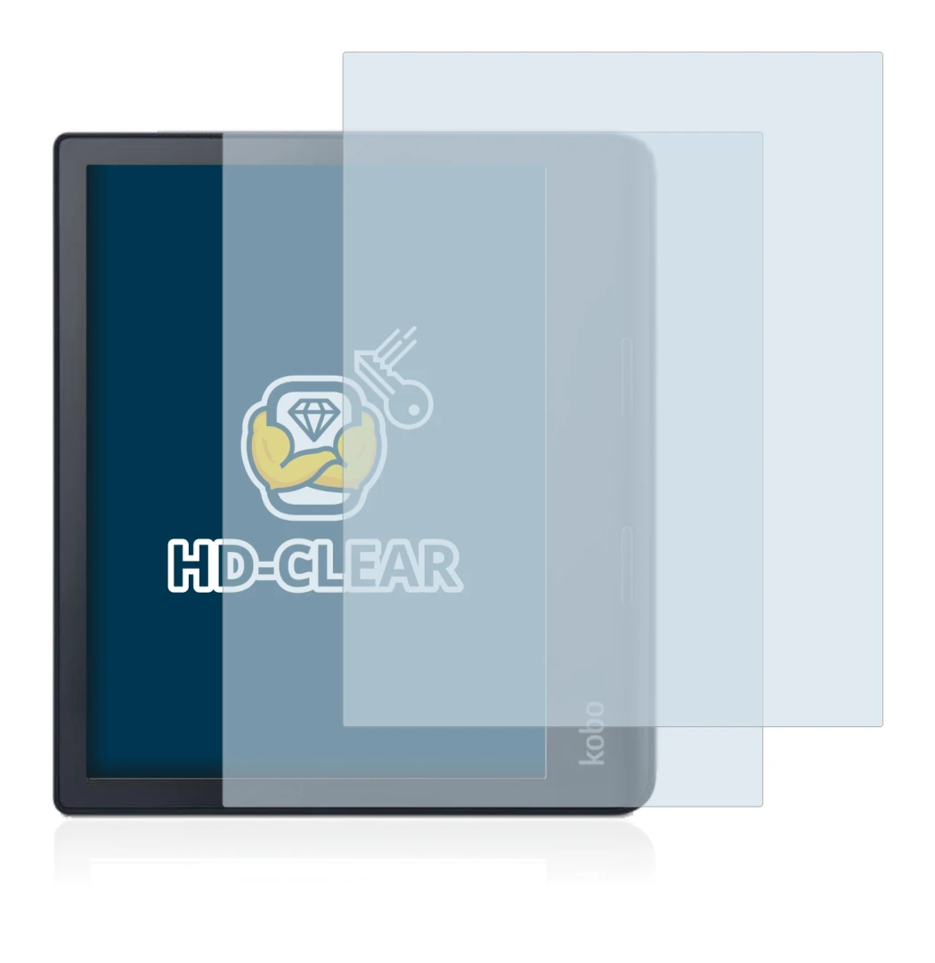 Imagen del dispositivo Kobo Sage con una amplia variedad de protectores de pantalla.