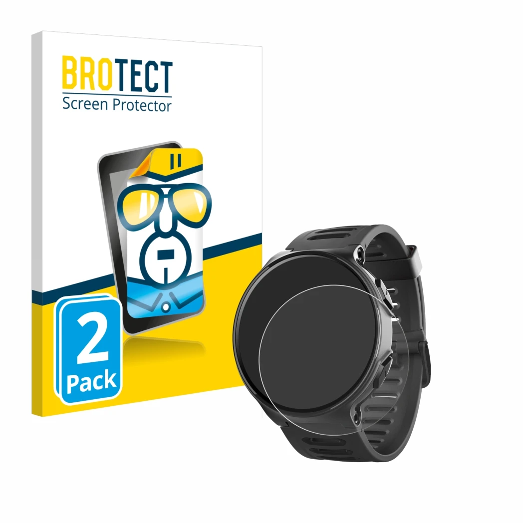 Parte frontal de un envase de producto con el logotipo de la marca BROTECT. Al lado se muestra el dispositivo Kiprun 500 con s