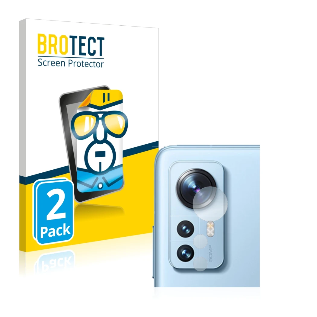 Parte frontal de un envase de producto con el logotipo de la marca BROTECT. Al lado se muestra el dispositivo Xiaomi 12 Pro (S