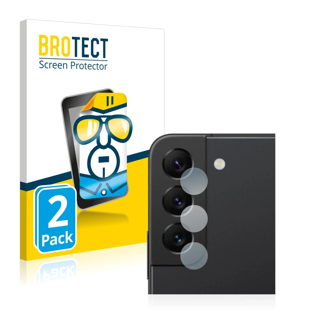 Parte frontal de un envase de producto con el logotipo de la marca BROTECT. Al lado se muestra el dispositivo Samsung Galaxy S