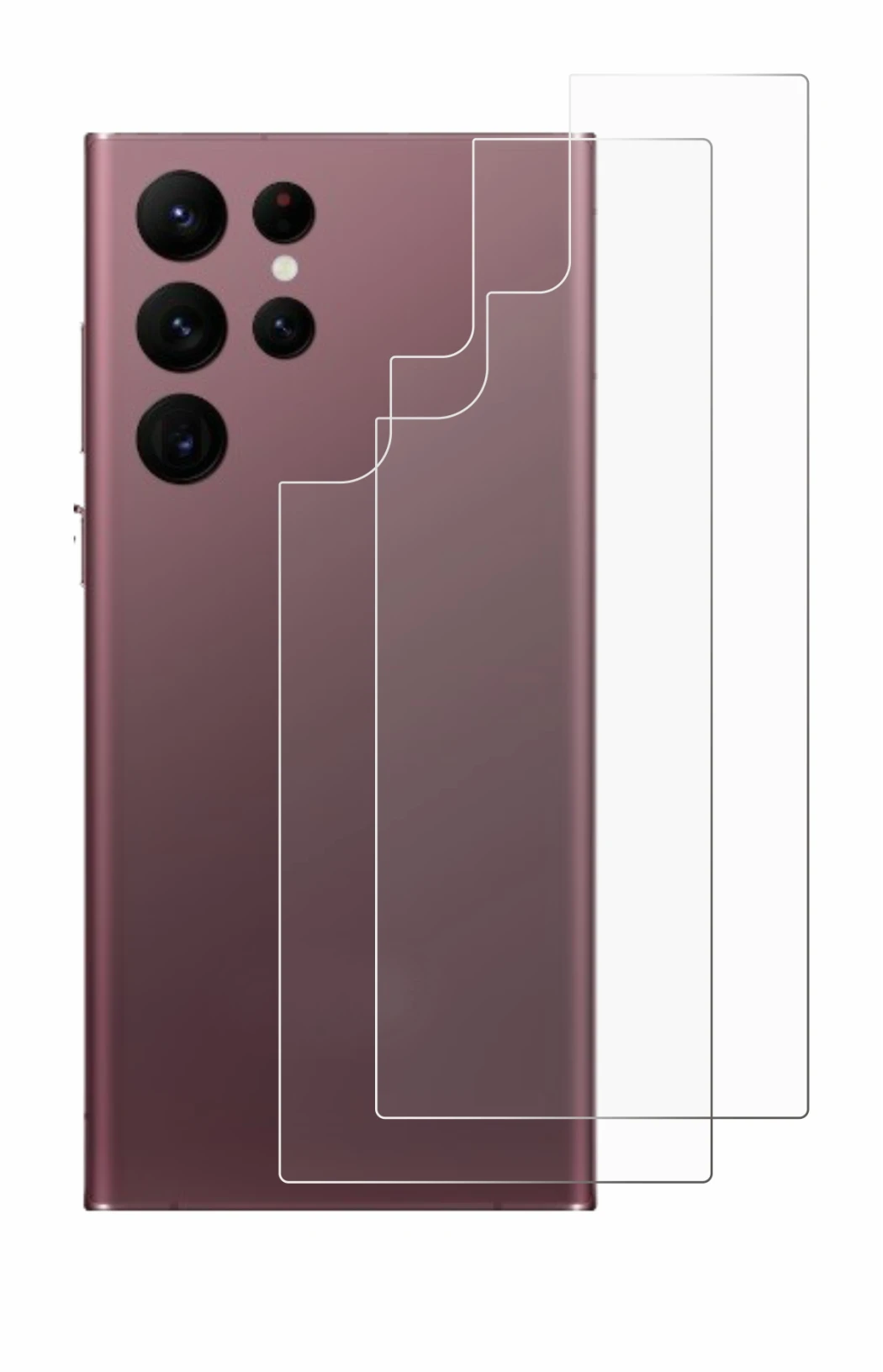 Imagen del dispositivo Samsung Galaxy S22 Ultra 5G (Trasero) con una amplia variedad de protectores de pantalla.