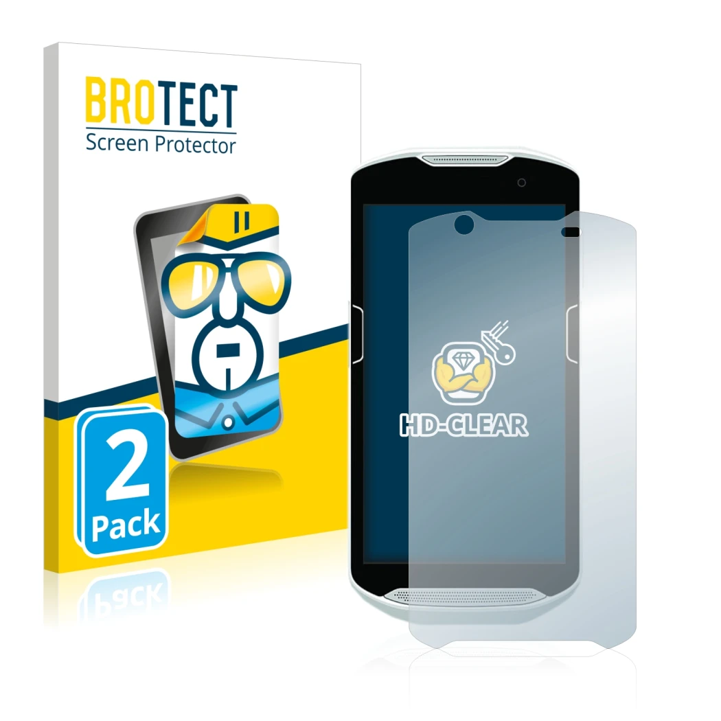 Parte frontal de un envase de producto con el logotipo de la marca BROTECT. Al lado se muestra el dispositivo Zebra TC52 con s