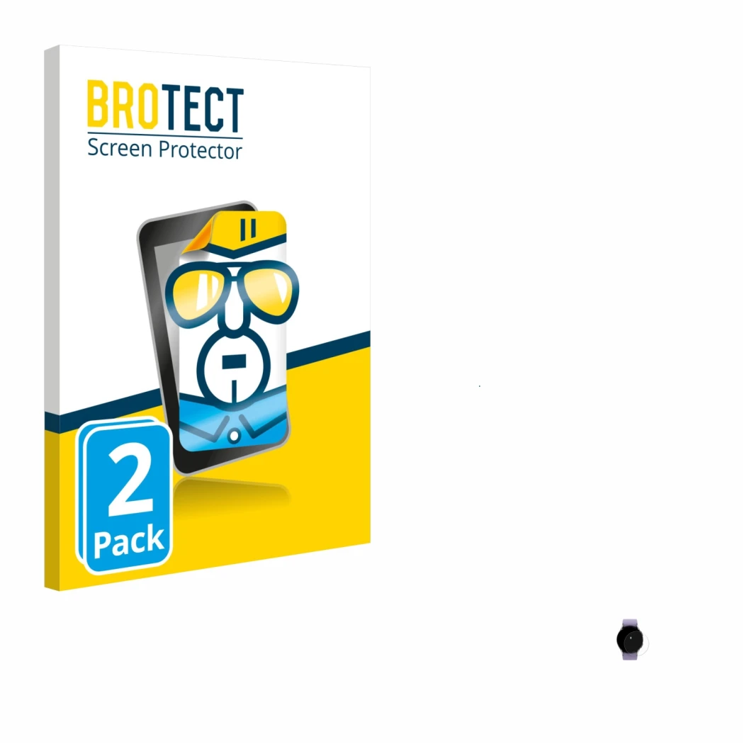 Parte frontal de un envase de producto con el logotipo de la marca BROTECT. Al lado se muestra el dispositivo Samsung Galaxy W
