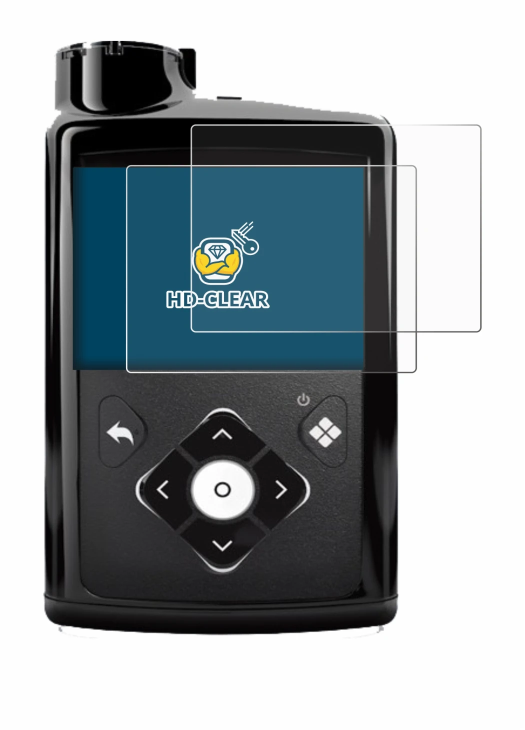 Imagen del dispositivo Medtronic Minimed 780G con una amplia variedad de protectores de pantalla.
