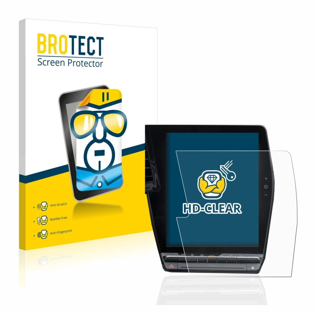 Parte frontal de un envase de producto con el logotipo de la marca BROTECT. Al lado se muestra el dispositivo Renault Megane E