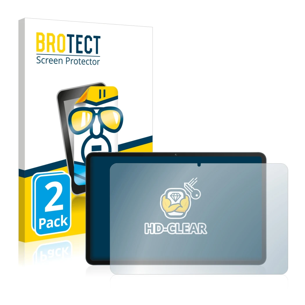 Parte frontal de un envase de producto con el logotipo de la marca BROTECT. Al lado se muestra el dispositivo Honor Pad 8 con 