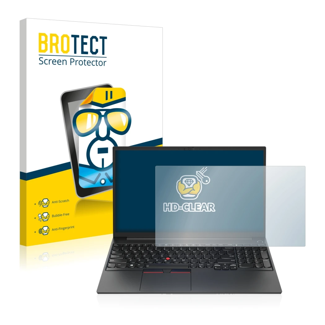 Parte frontal de un envase de producto con el logotipo de la marca BROTECT. Al lado se muestra el dispositivo Lenovo ThinkPad