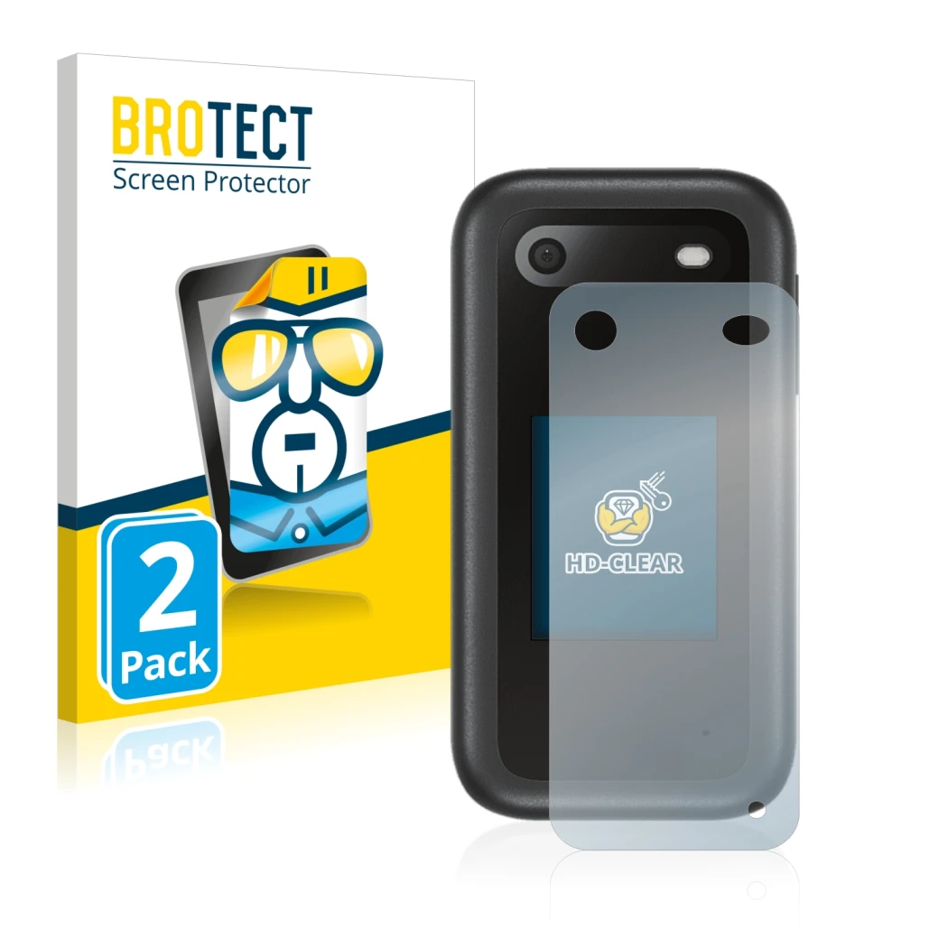 Parte frontal de un envase de producto con el logotipo de la marca BROTECT. Al lado se muestra el dispositivo Nokia 2660 Flip 