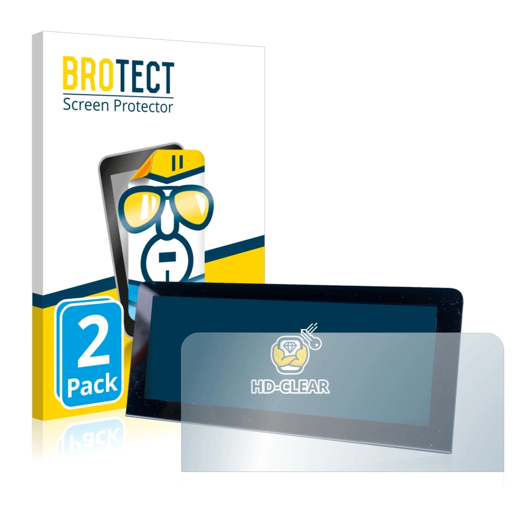 Parte frontal de un envase de producto con el logotipo de la marca BROTECT. Al lado se muestra el dispositivo MG 4 con su prot