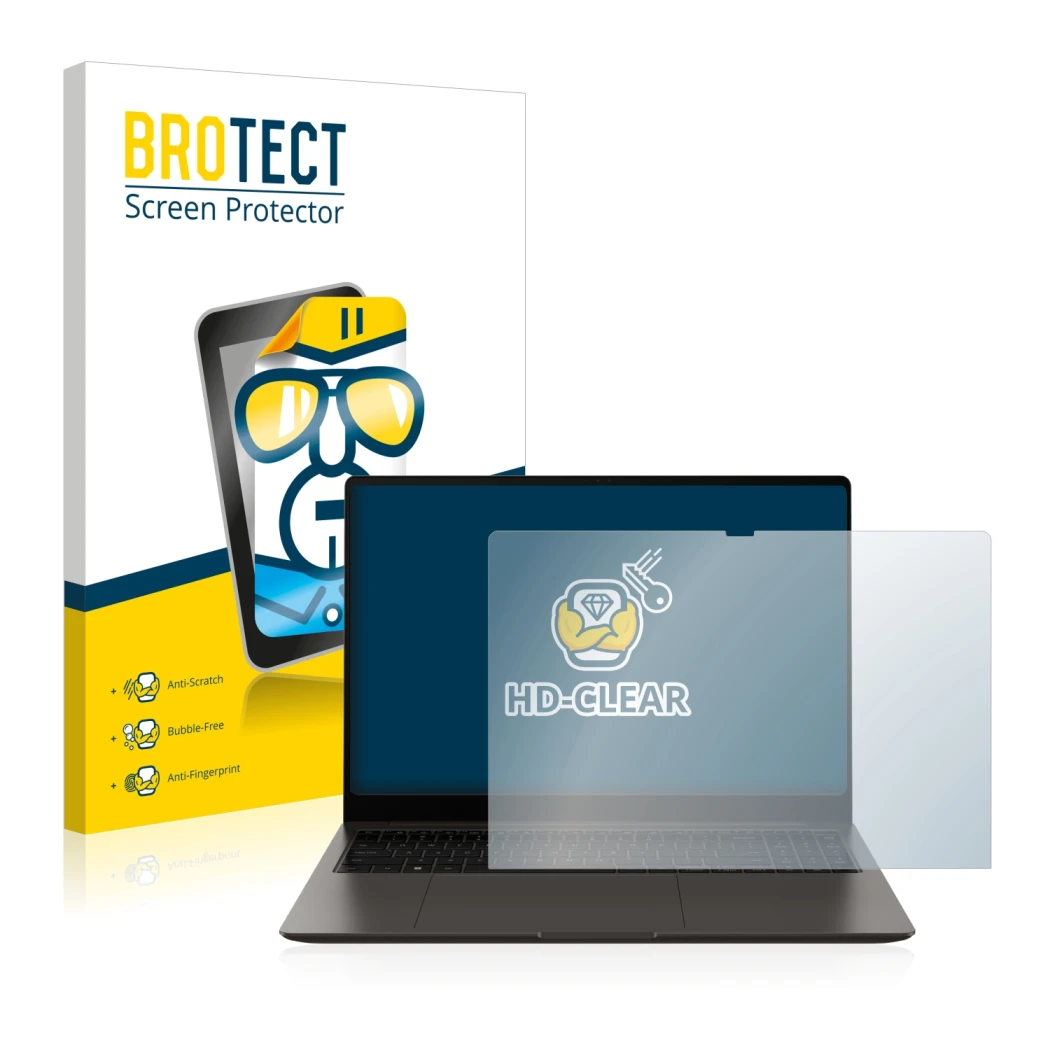 Parte frontal de un envase de producto con el logotipo de la marca BROTECT. Al lado se muestra el dispositivo Samsung Galaxy B