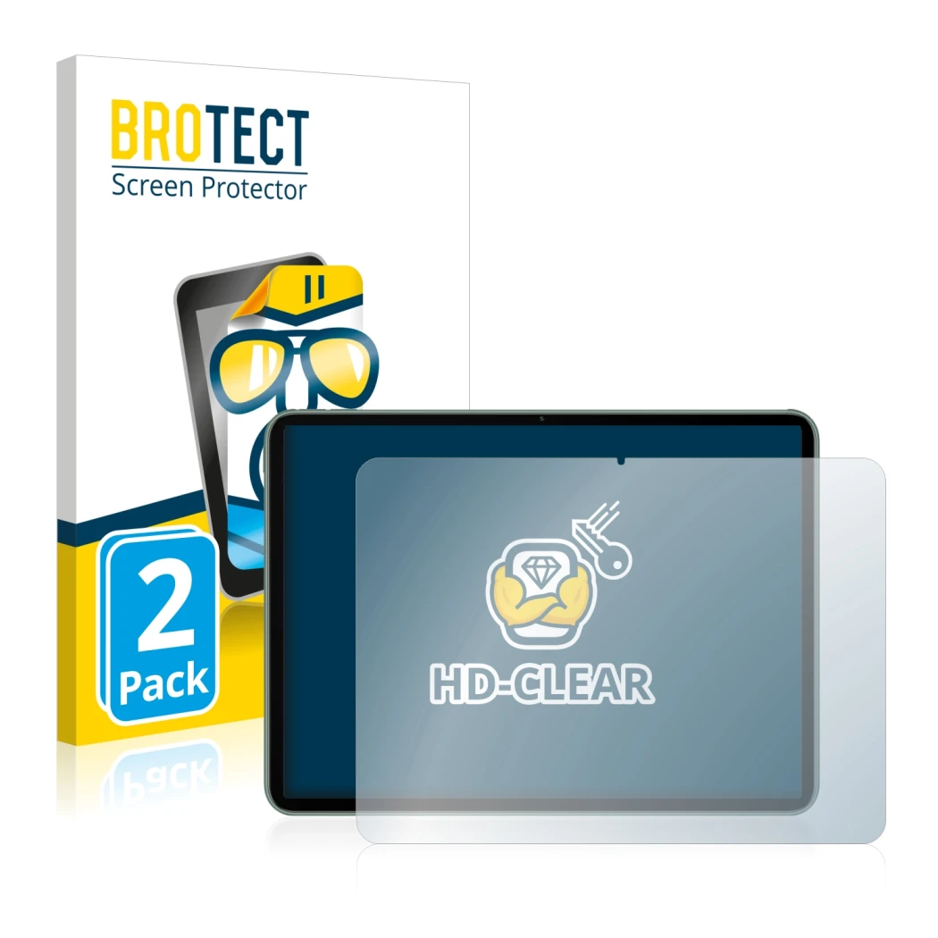 Parte frontal de un envase de producto con el logotipo de la marca BROTECT. Al lado se muestra el dispositivo OnePlus Pad con 