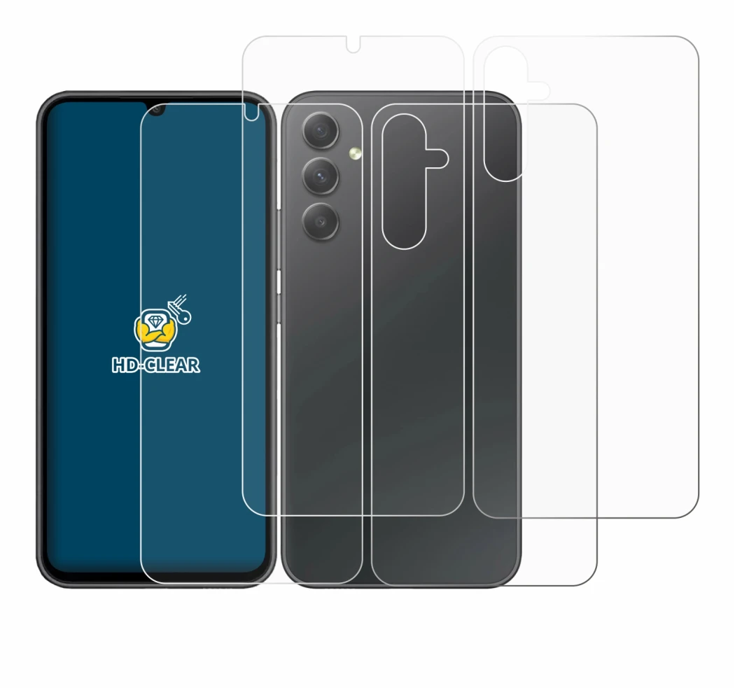Imagen del dispositivo Samsung Galaxy A34 5G (Frontal+Trasero) con una amplia variedad de protectores de pantalla.