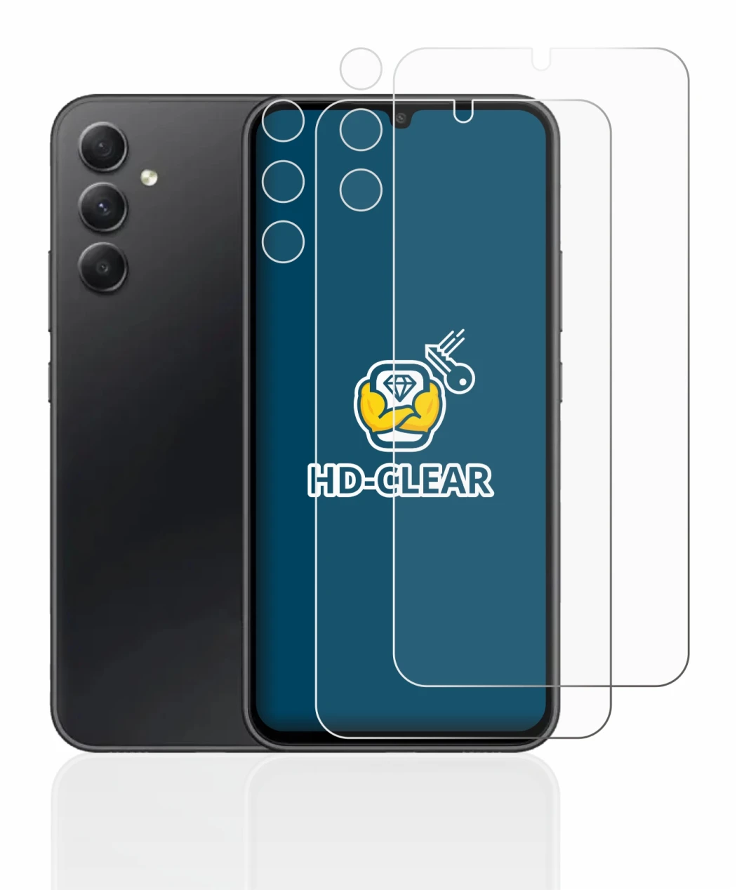 Imagen del dispositivo Samsung Galaxy A34 5G (Frontal+Cámara) con una amplia variedad de protectores de pantalla.