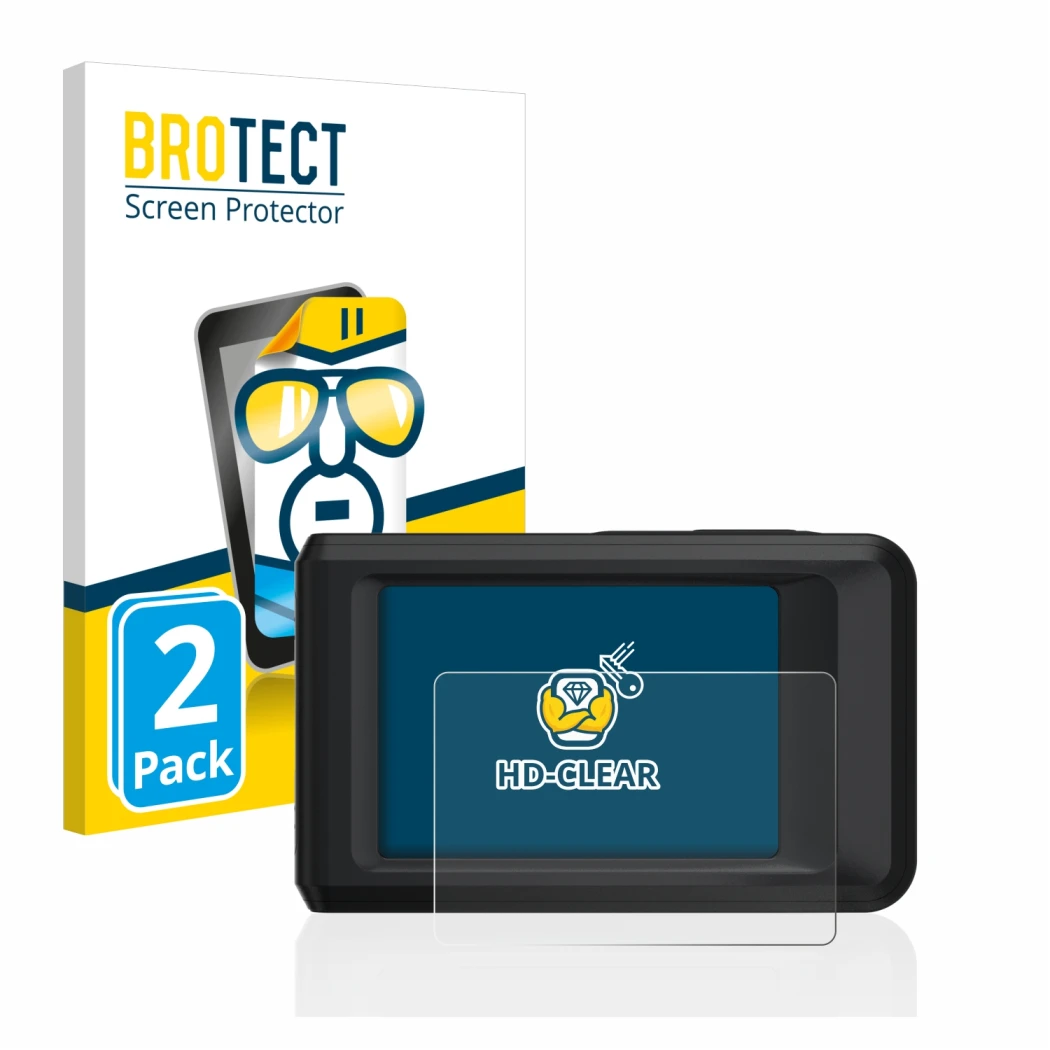 Parte frontal de un envase de producto con el logotipo de la marca BROTECT. Al lado se muestra el dispositivo Hikmicro Pocket