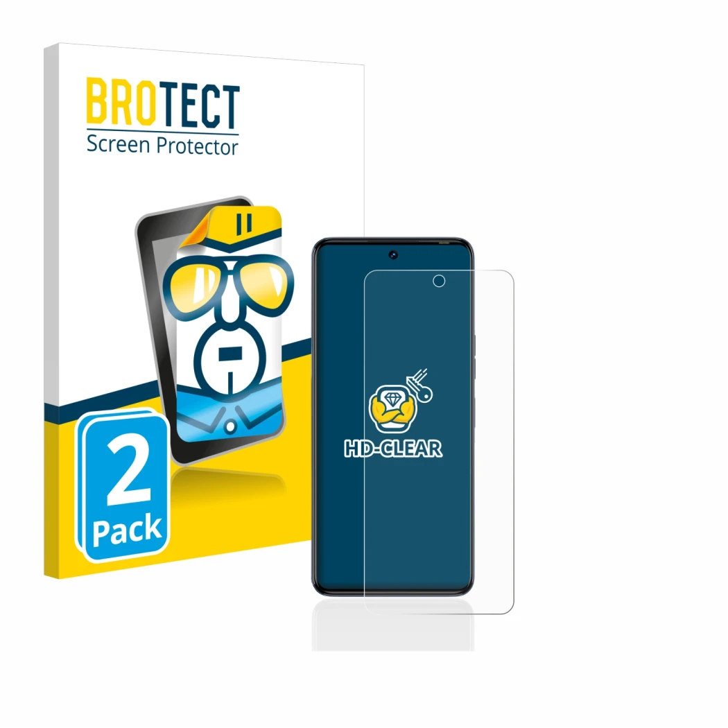Parte frontal de un envase de producto con el logotipo de la marca BROTECT. Al lado se muestra el dispositivo Tecno Camon 20 c