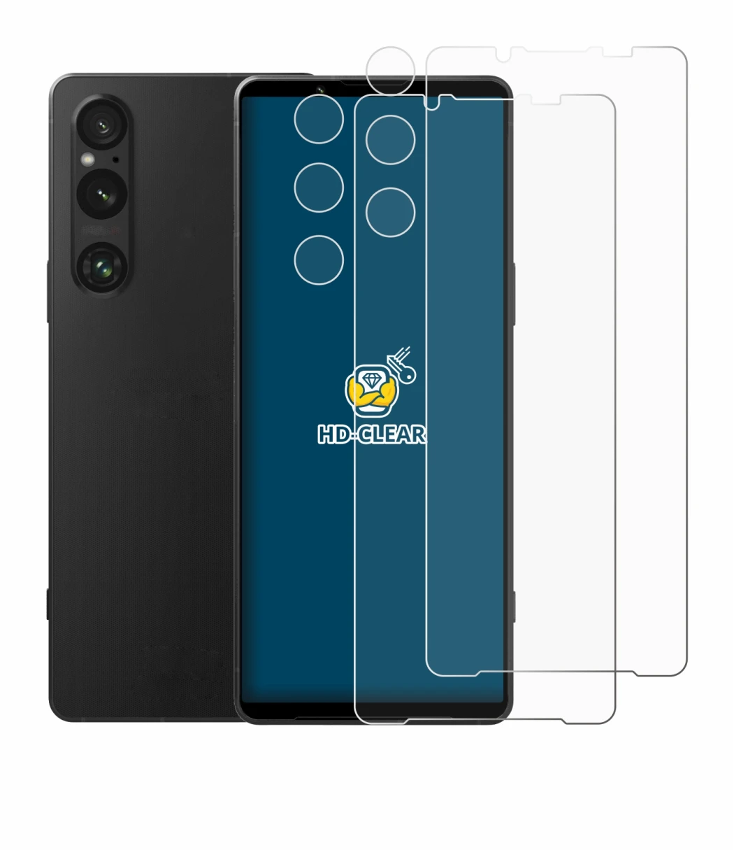 Imagen del dispositivo Sony Xperia 1 V (Frontal+Cámara) con una amplia variedad de protectores de pantalla.