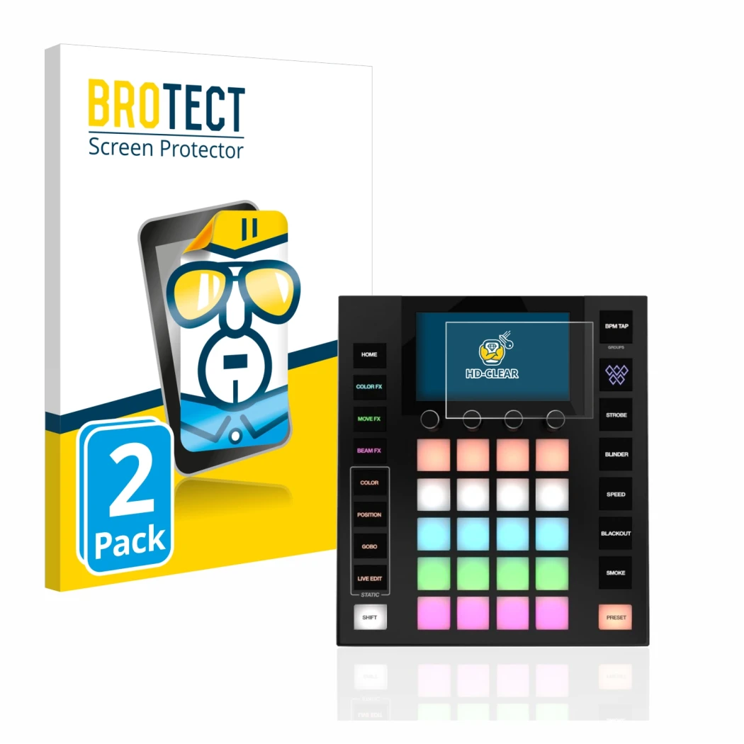 Parte frontal de un envase de producto con el logotipo de la marca BROTECT. Al lado se muestra el dispositivo Wolfmix W1 con s