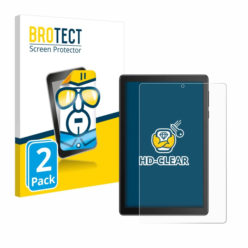 Parte frontal de un envase de producto con el logotipo de la marca BROTECT. Al lado se muestra el dispositivo TCL Tab 8V con s