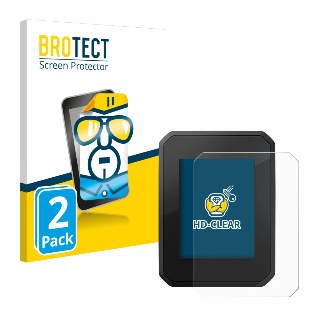 Parte frontal de un envase de producto con el logotipo de la marca BROTECT. Al lado se muestra el dispositivo FIT Display Comp