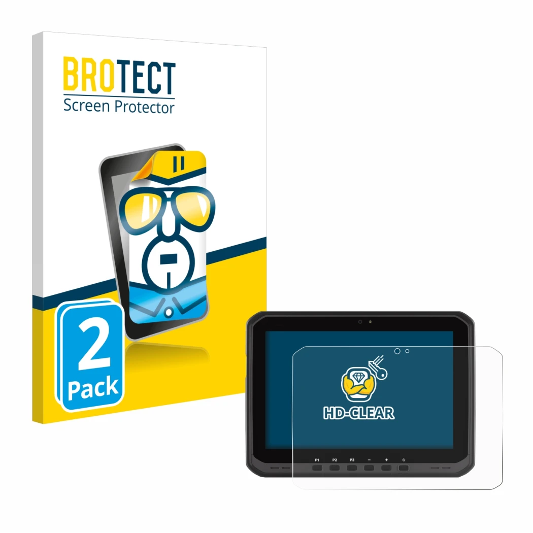 Parte frontal de un envase de producto con el logotipo de la marca BROTECT. Al lado se muestra el dispositivo Zebra ET65 con s