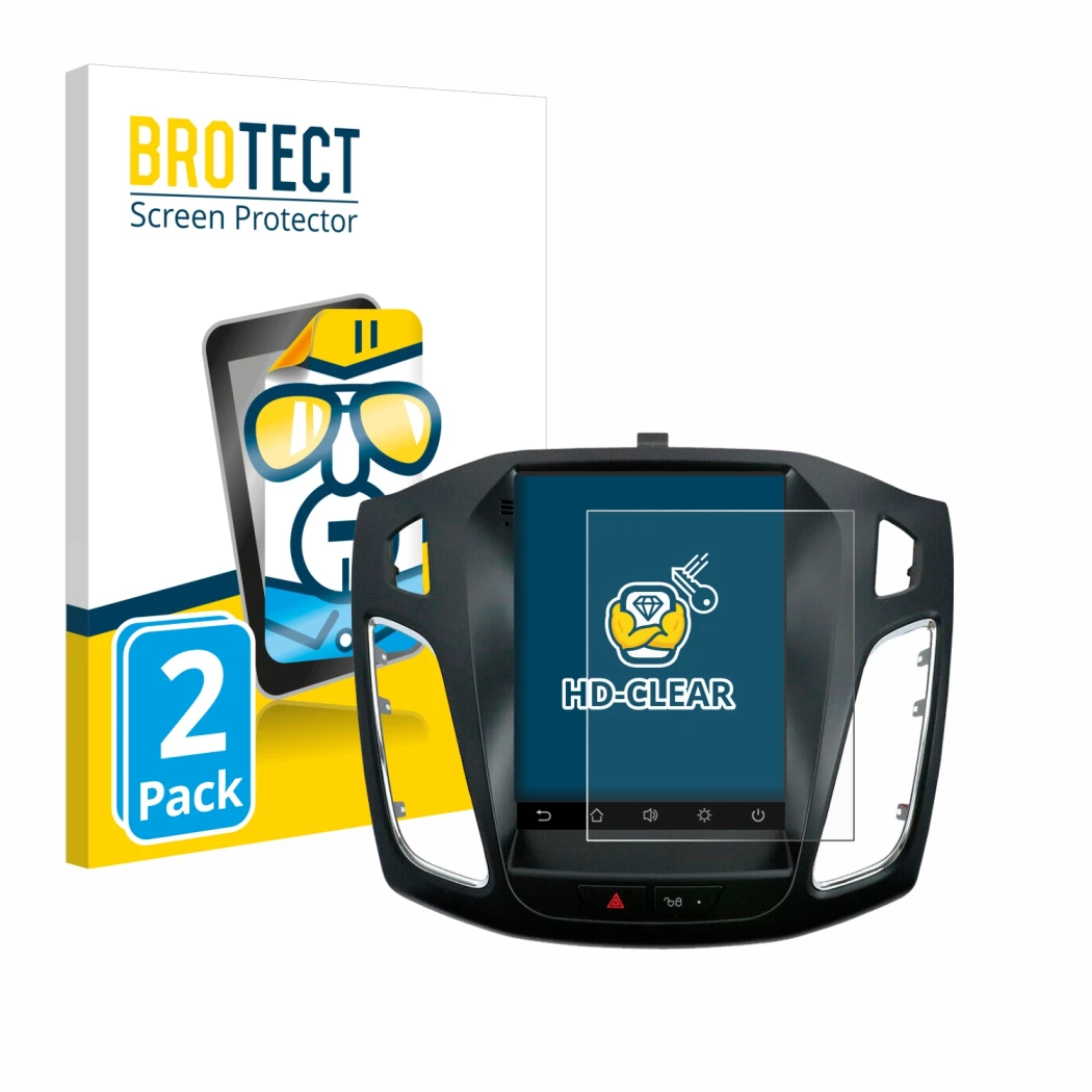 Parte frontal de un envase de producto con el logotipo de la marca BROTECT. Al lado se muestra el dispositivo Isudar Ford/Focu