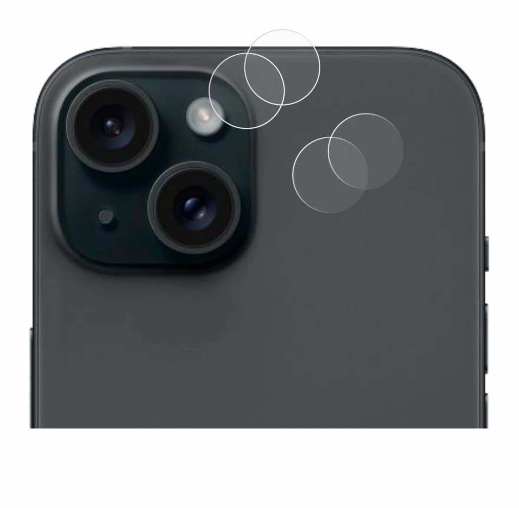 Imagen del dispositivo Apple iPhone 15 (SÓLO Cámara) con una amplia variedad de protectores de pantalla.