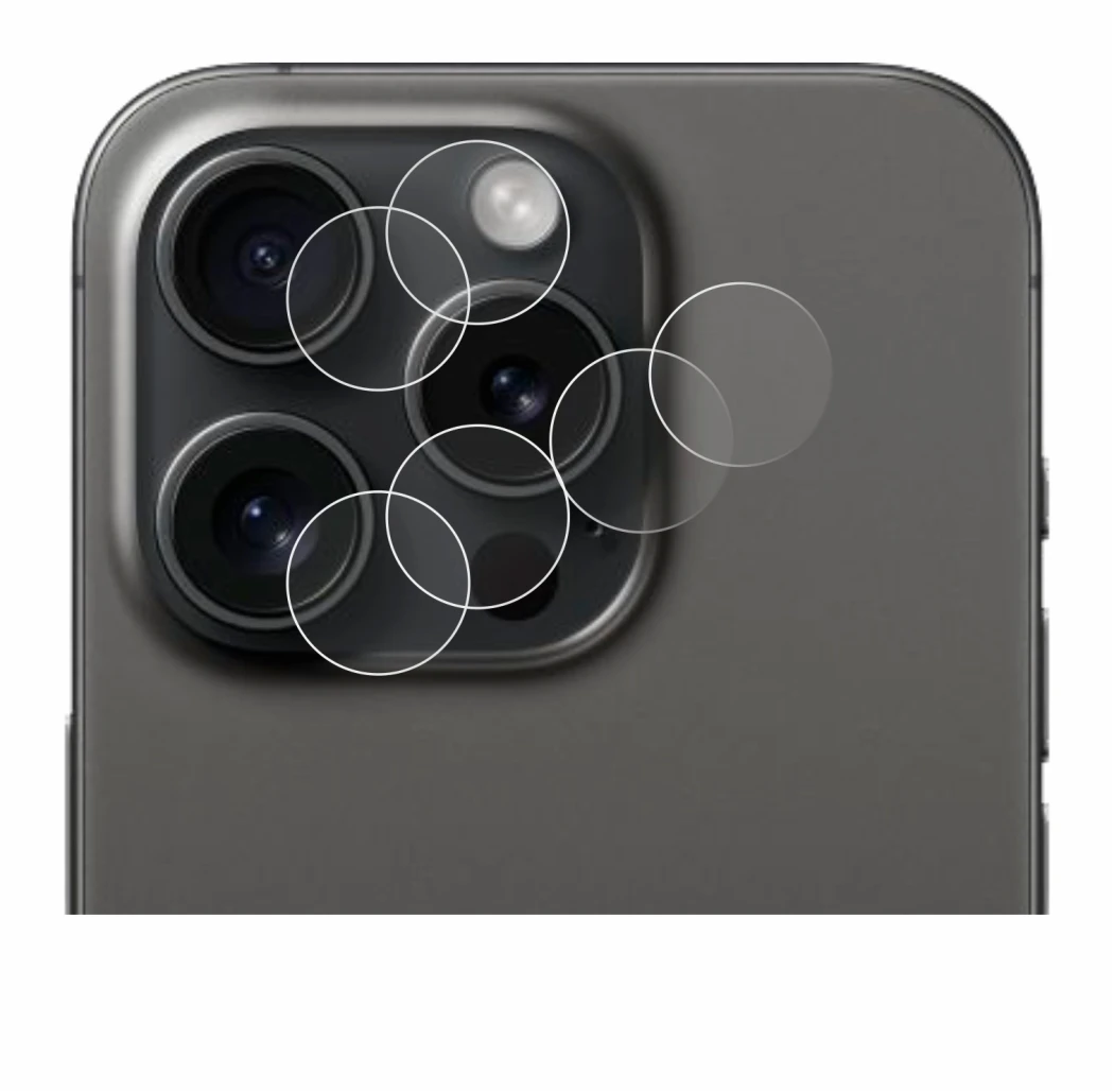 Imagen del dispositivo Apple iPhone 15 Pro (SÓLO Cámara) con una amplia variedad de protectores de pantalla.
