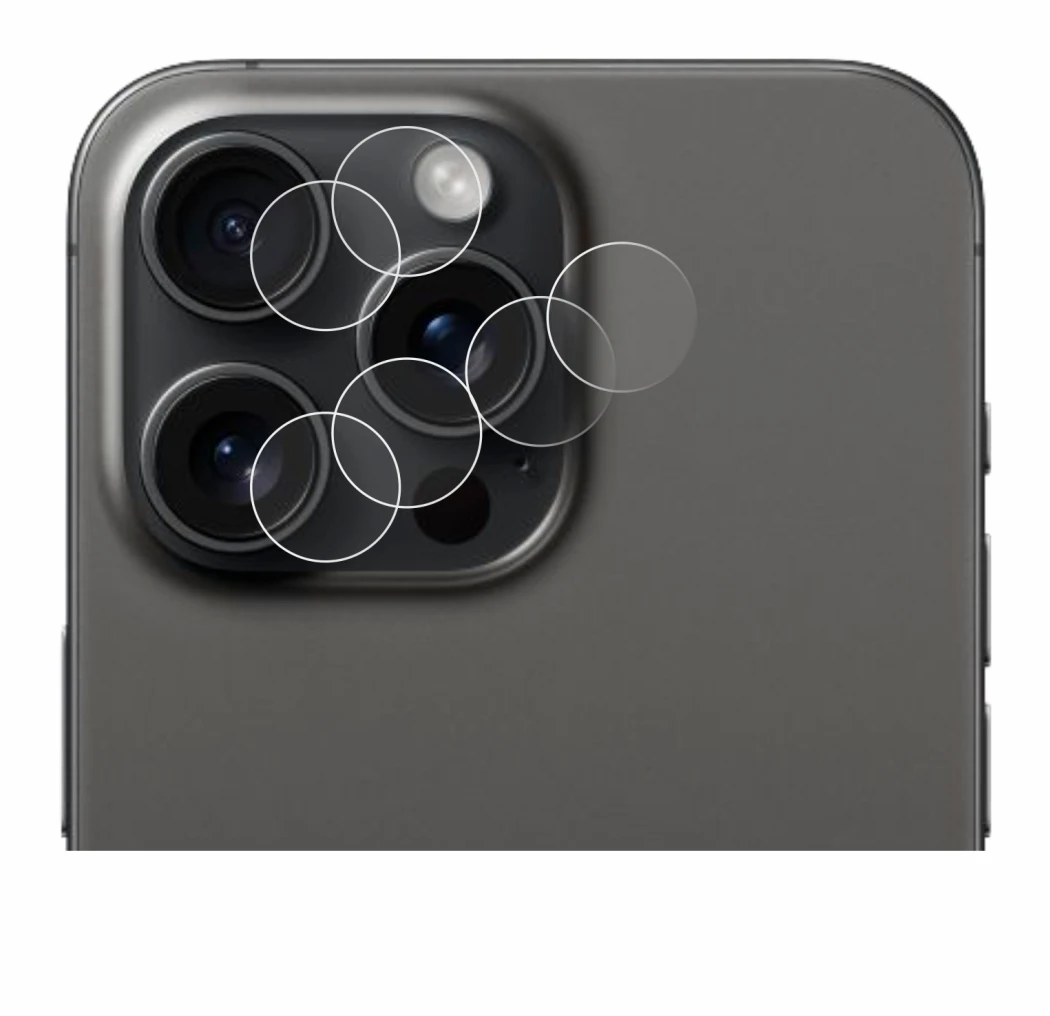 Imagen del dispositivo Apple iPhone 15 Pro Max (SÓLO Cámara) con una amplia variedad de protectores de pantalla.