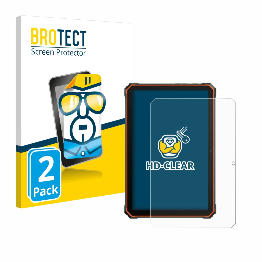 Parte frontal de un envase de producto con el logotipo de la marca BROTECT. Al lado se muestra el dispositivo Blackview Active