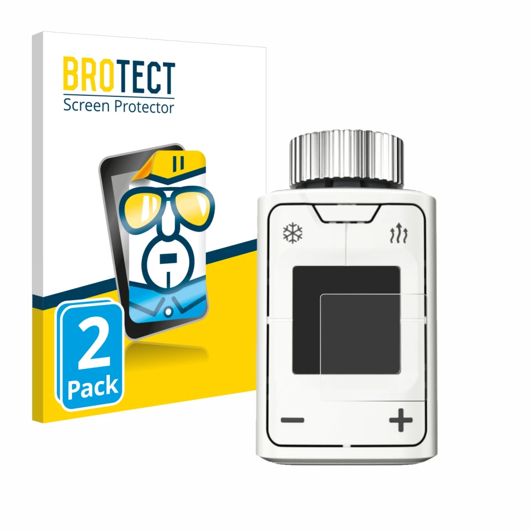 Parte frontal de un envase de producto con el logotipo de la marca BROTECT. Al lado se muestra el dispositivo AVM FRITZ!DECT 3