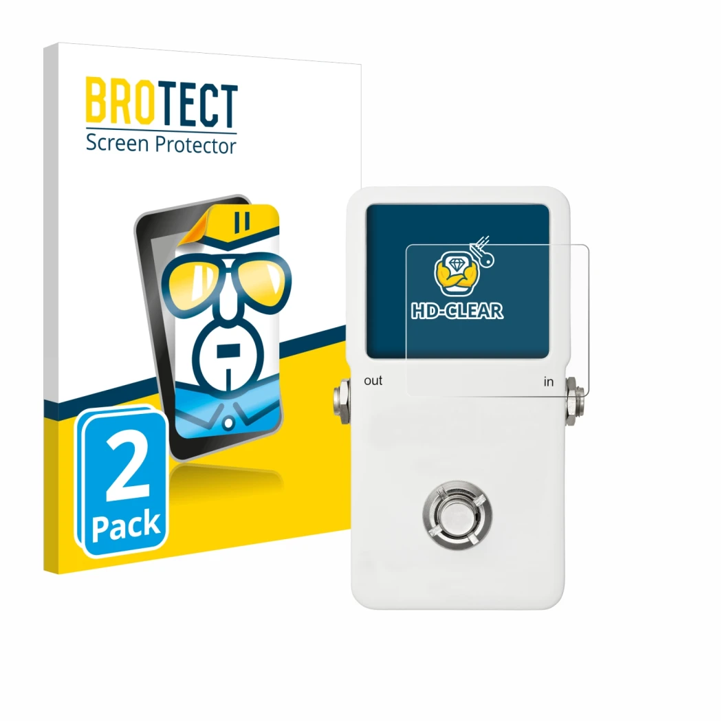 Parte frontal de un envase de producto con el logotipo de la marca BROTECT. Al lado se muestra el dispositivo TC Electronic PO