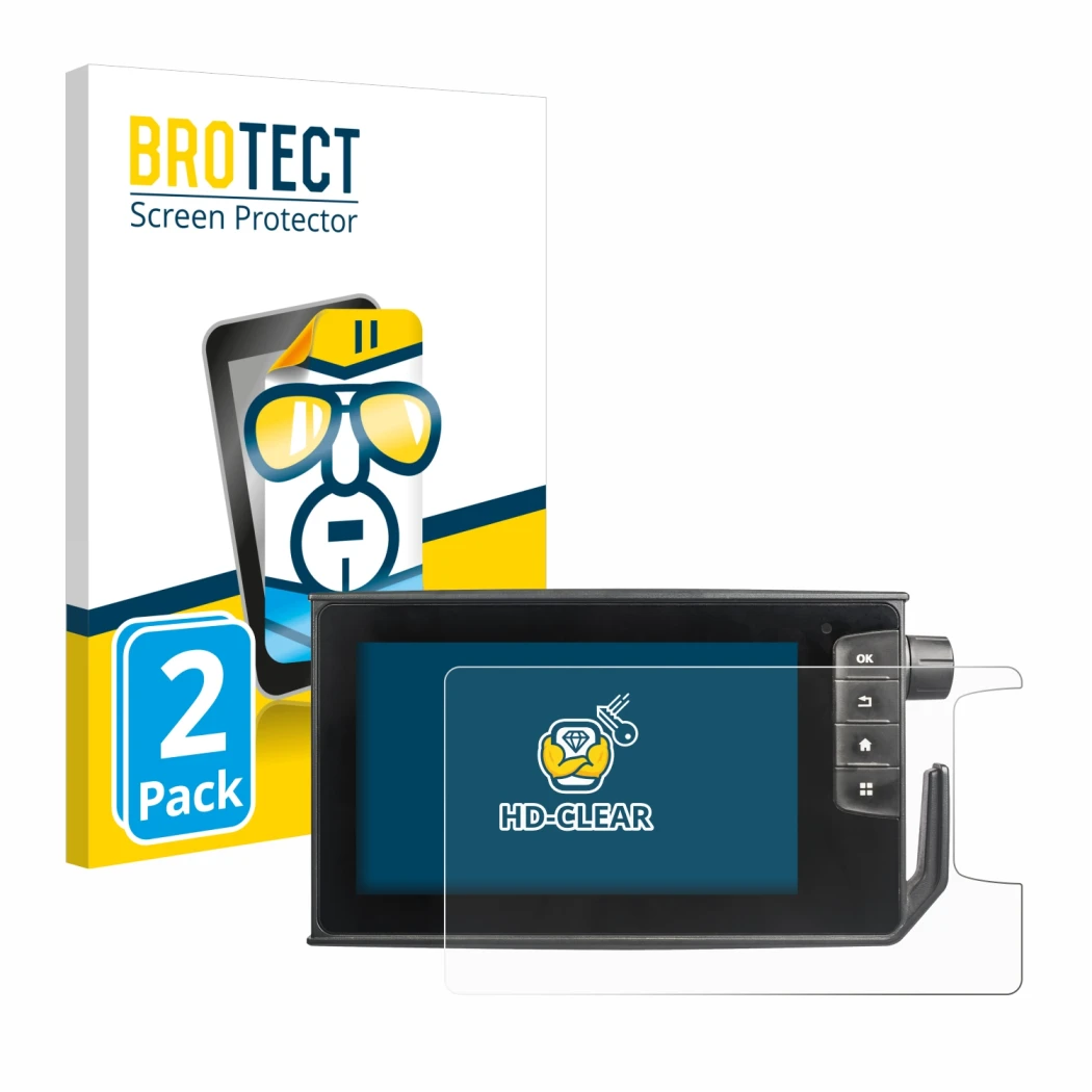 Parte frontal de un envase de producto con el logotipo de la marca BROTECT. Al lado se muestra el dispositivo Valtra SmartTouc