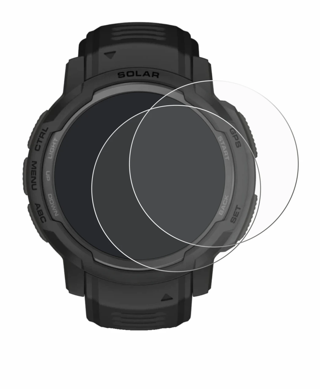 Imagen del dispositivo Garmin Instinct Crossover AMOLED con una amplia variedad de protectores de pantalla.