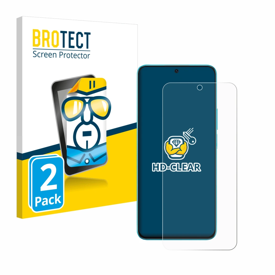 Parte frontal de un envase de producto con el logotipo de la marca BROTECT. Al lado se muestra el dispositivo Honor X8A con su