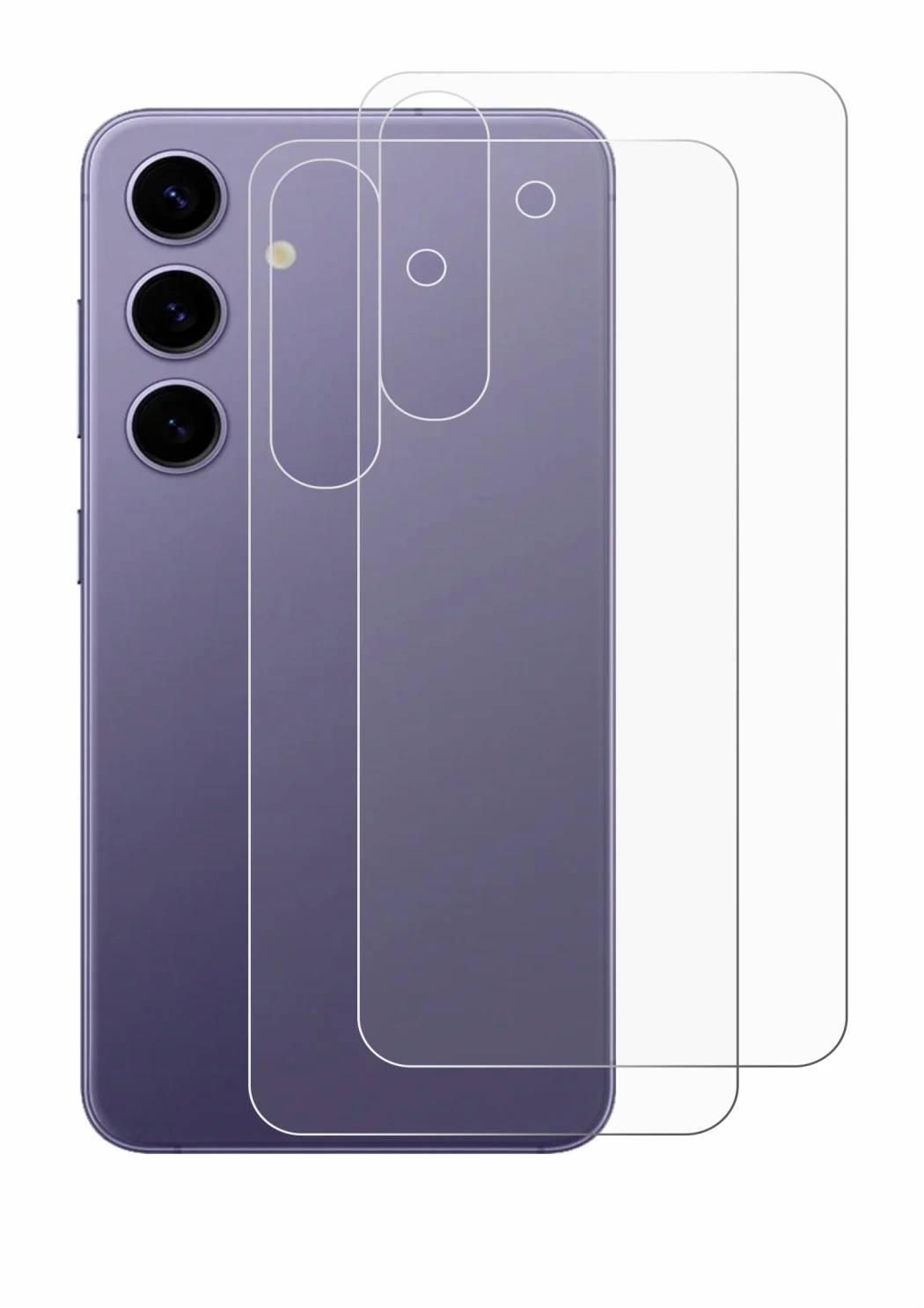 Imagen del dispositivo Samsung Galaxy S24 (Trasero) con una amplia variedad de protectores de pantalla.