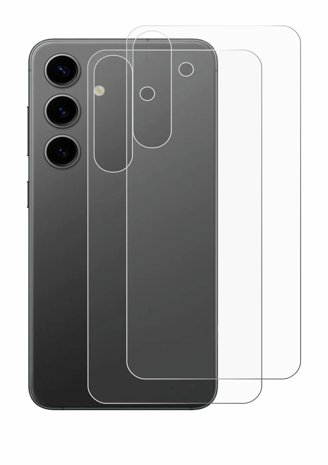 Imagen del dispositivo Samsung Galaxy S24 Plus (Trasero) con una amplia variedad de protectores de pantalla.